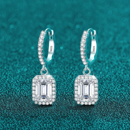 Radiant Cut 1C Drop Earrings, White Gold-Plated