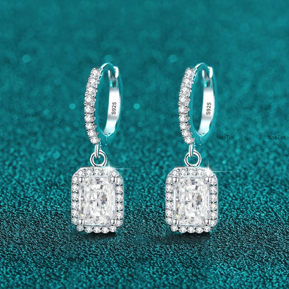 Radiant Cut 1C Drop Earrings, White Gold-Plated