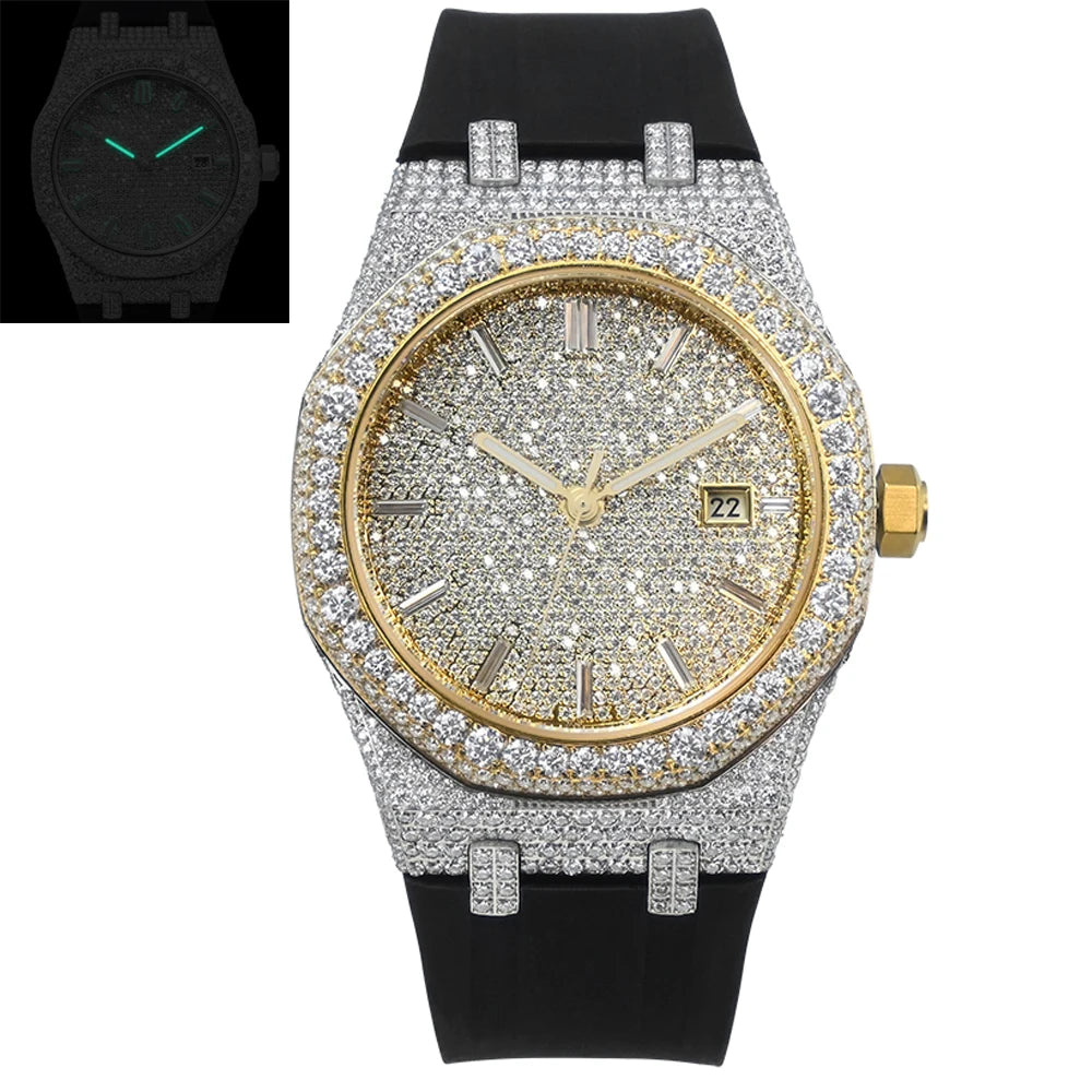 Moissanite Iced Out Silicone Band Bust Down Watch 42mm