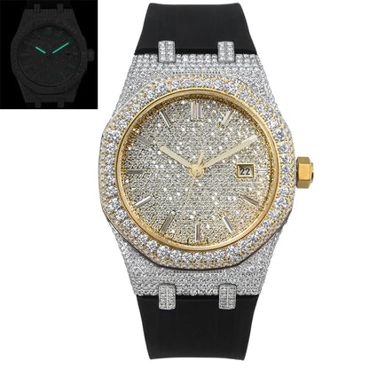 Moissanite Iced Out Silicone Band Bust Down Watch 42mm