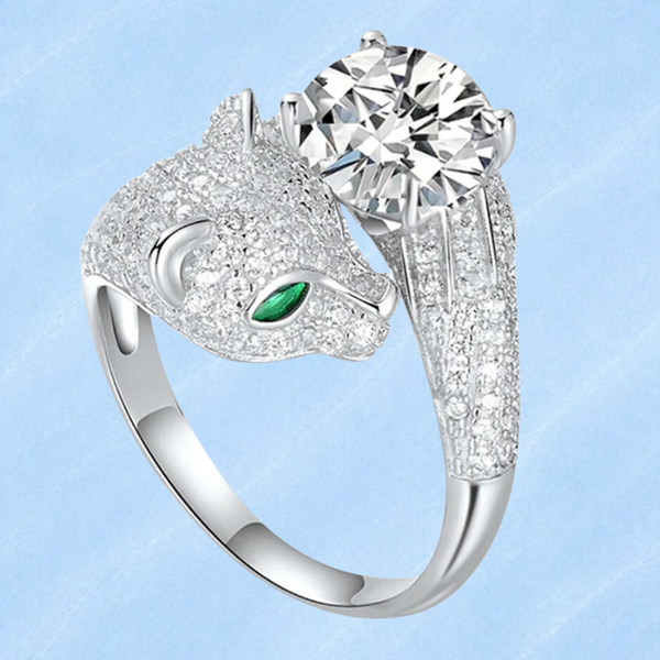 Leopard Head Ring, 18K White Gold